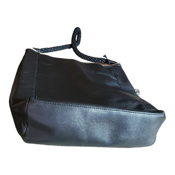 Brighton Black 3-D Floral Applique Weaved Handel Bucket Purse Bag - Picture 3 of 12